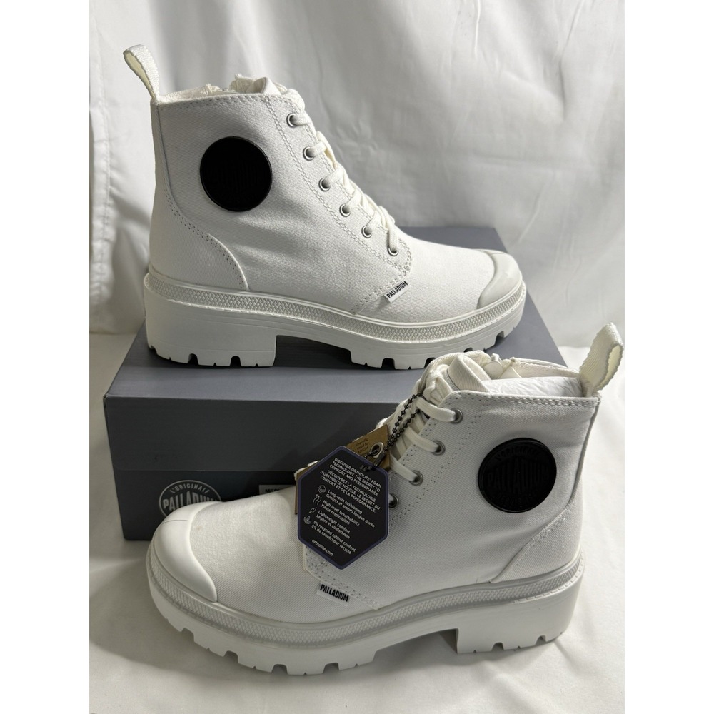 Palladium Pallabase Twill Boots White Canvas Chunky Heel Women's 6 NEW Box